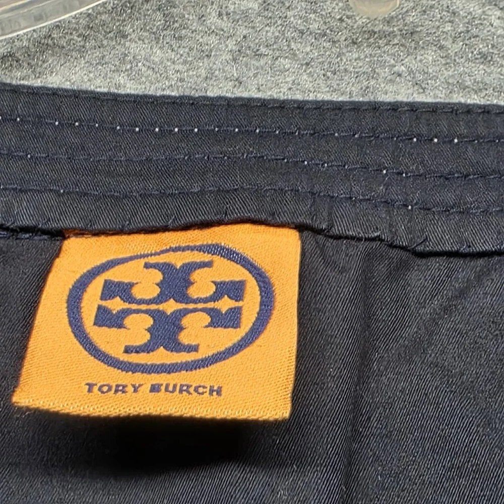 Tory Burch Women's Navy Sleeveless Dress Contrast Stitch Pockets A-Line